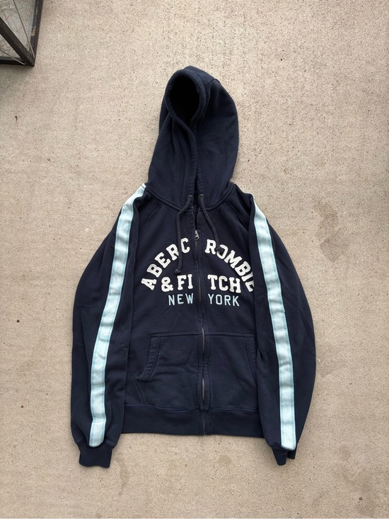 Abercrombie & Fitch Other - Vintage Y2K Abercrombie & Fitch Sleeve Stripe Zip Up Hoodie Navy 22.5x25.5